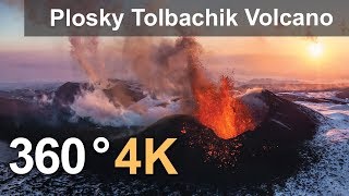 360°, Eruption of Plosky Tolbachik Volcano, Kamchatka, Russia, 4K aerial video