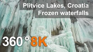 360°, Plitvice Lakes in Winter, Croatia. Teaser. 8K aerial video