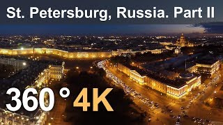 360°, Saint Petersburg, Hermitage museum at night, 4K aerial video