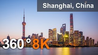 360 video, Shanghai, China. The most populous city in the world. 8K aerial video
