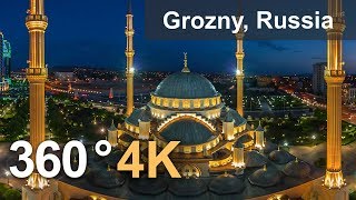"Heart of Chechnya" Mosque, Grozny, Russia. 4K aerial 360 video