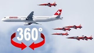 360° Air show | SWISS A321 and Patrouille Suisse | Lauberhorn race 2016
